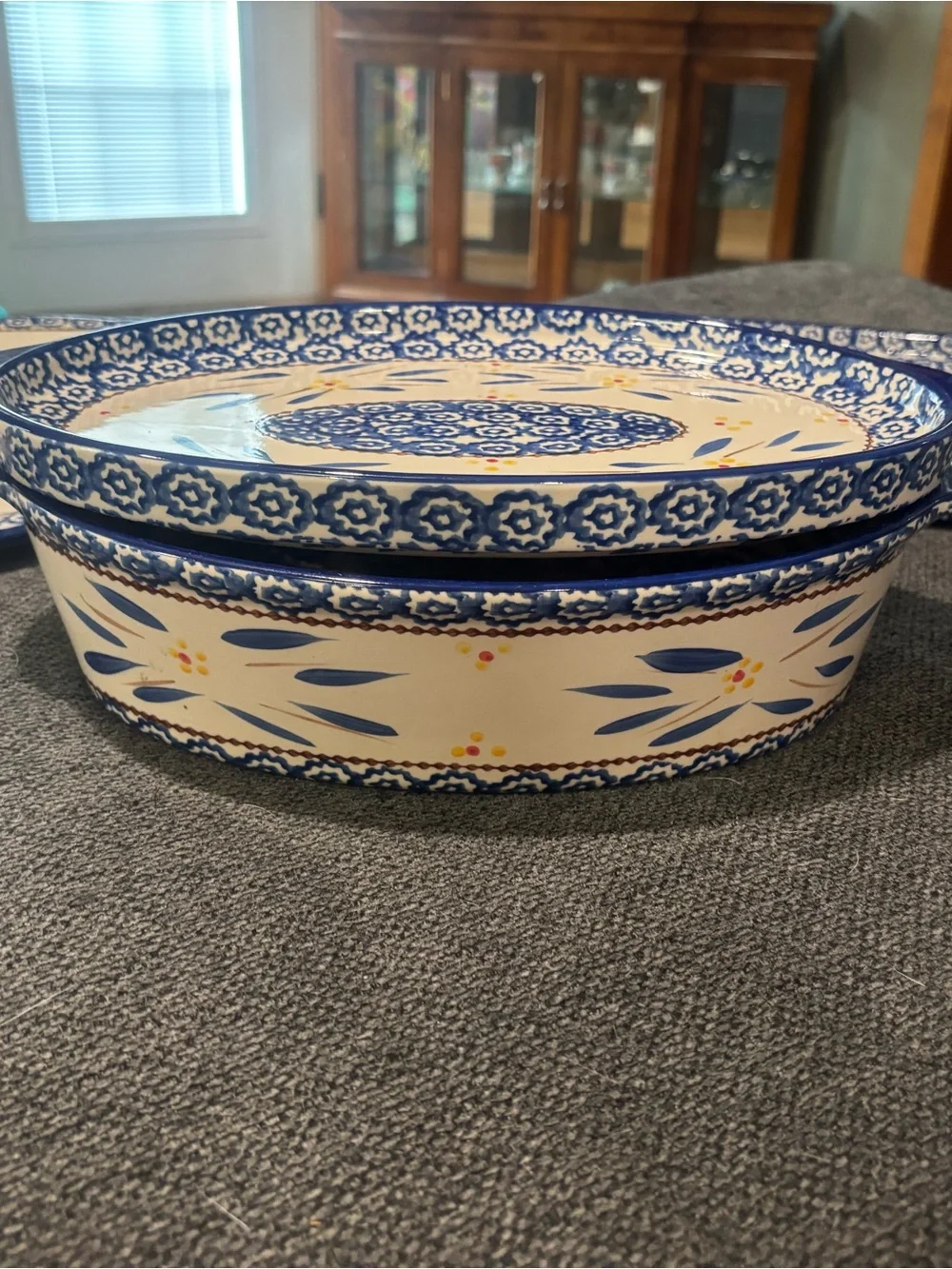 Temp-Tations Blue and White Old World Floral Ceramic Serving Platters Casserole